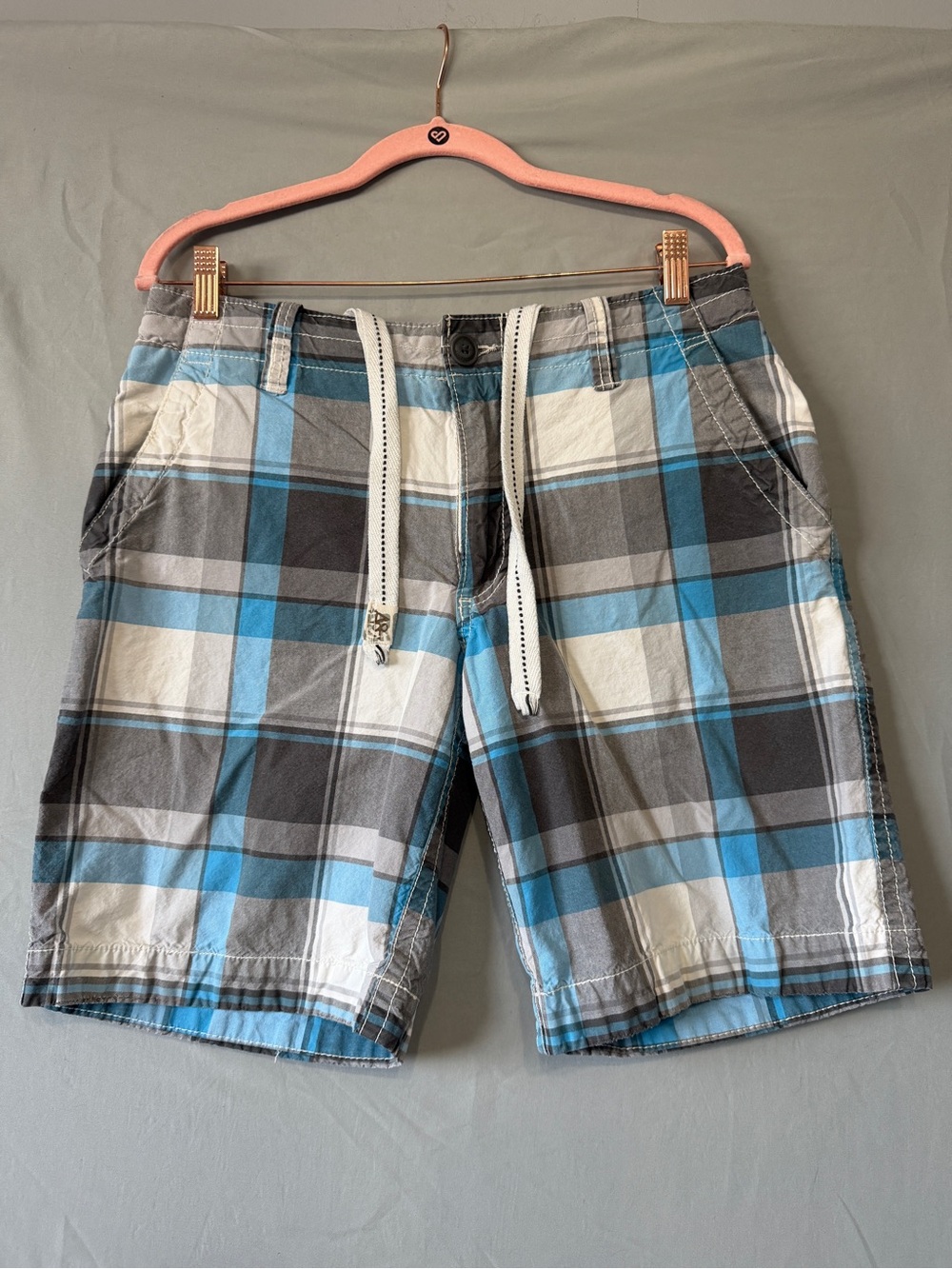 Aeropostale Mens Flat Front Plaid Board Shorts Size 31 Blue Cotton Preppy Y2K